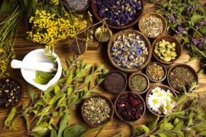 Natural medicine, herbs, mortar